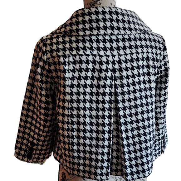NWOT AGB Black and White Herringbone Cropped Swing Jacket Shawl Collar 4 Petite - Picture 2 of 7